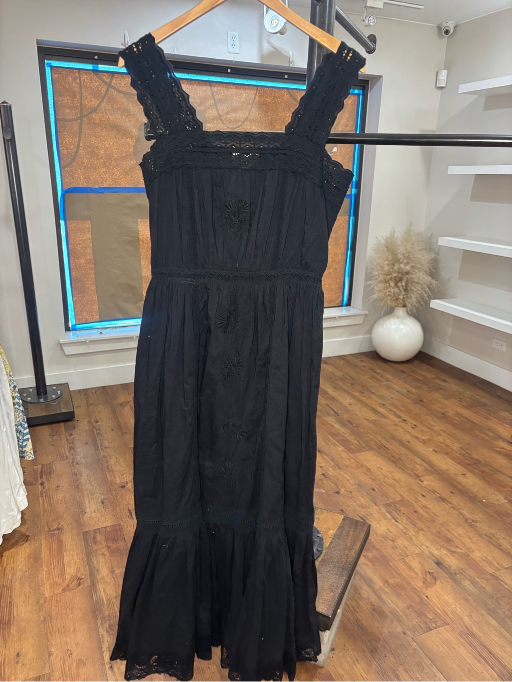 Xirena Black Lace-Trim Maxi Dress